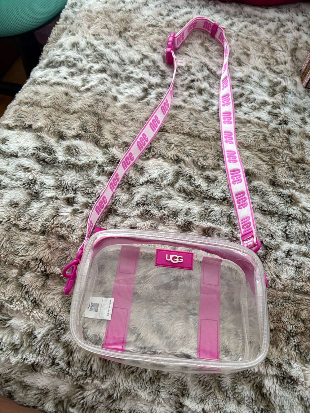 UGG Clear Pink Vinyl Crossbody Pouch with Branded Strap